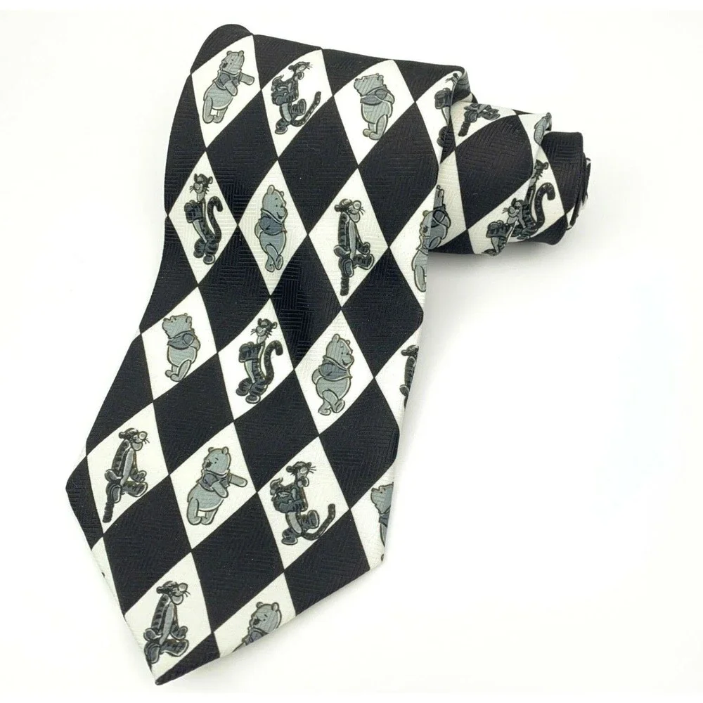 Winnie the Pooh DISNEY Off White & Black POOH & TIGER Polyester Necktie KOREA